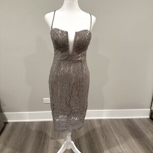 Akira Gray Lace Midi Dress